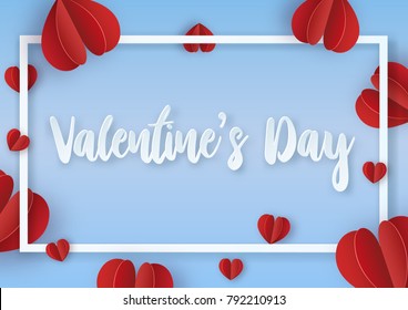 illustration of text " Valentine's Day " with red hearts, paper art design and craft style. Valentine's concept.