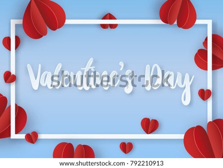 illustration of text " Valentine's Day " with red hearts, paper art design and craft style. Valentine's concept.