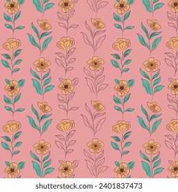 Illustration of textile pattern with yellow flowers on light background