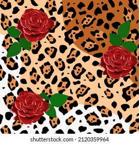Illustration texture of jaguar (leopard) with roses in vector