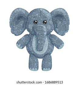 Illustration of a textured cartoon elephant. On white  background