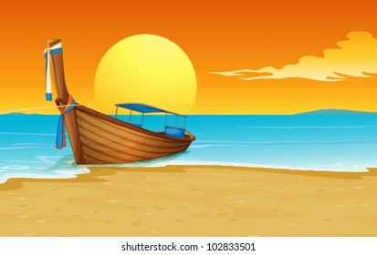 Illustration of a thai boat on the sand