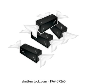 Illustration of Thai Style Sweet Candy or Banana Candy Wrapped in Candy Wrapper, It Is Very Sweet and Sticky. 