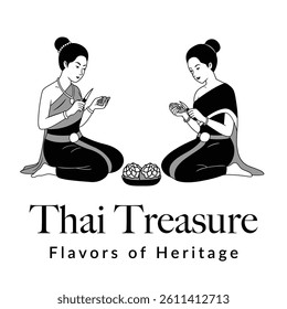 The illustration of the Thai women in traditional dress, symbolizing the care and authenticity behind the restaurant's cuisine.