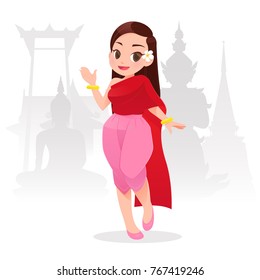 illustration thai women in thai traditional dress, Traditional southeast asian costume, Travel, Vector cartoon