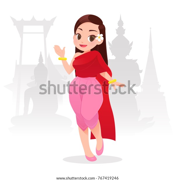 Illustration Thai Women Thai Traditional Dress Stock Vector (Royalty ...