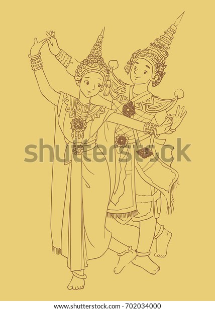 Illustration Thailand Dance Khon Stock Vector (royalty Free) 702034000 