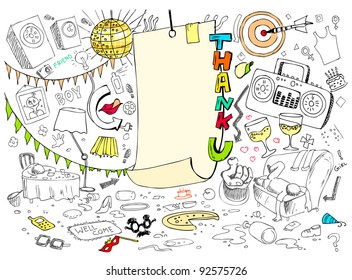 illustration of thank you card in doodle style