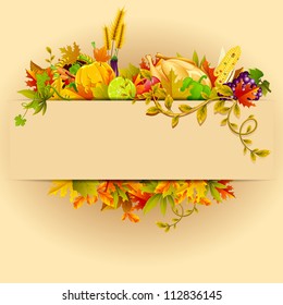 illustration of Thanksgiving celebration banner with maple leaf