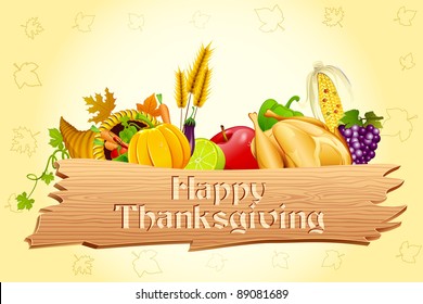 illustration of thanksgiving element with wooden board