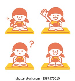 Illustration that an Asian girl is learning