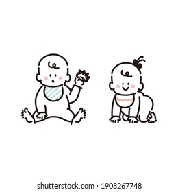 It is an illustration that the baby is lined up. In the line drawing, there is no fill part. Vector.