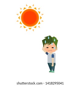 Illustration that boy becomes heat stroke and makes his face red