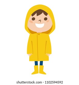 Illustration that boys wearing a yellow raincoat in the rainy season.