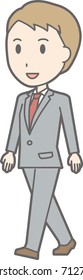 Illustration that a businessman wearing a suit walks with a smile