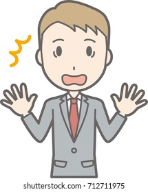 An illustration that a businessman wearing a suit is amazed at spreading his hands