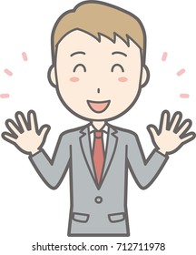 Illustration that a businessman wearing a suit spreads his hands