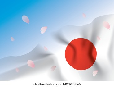 Illustration that cherry blossom petals dance the Japanese flag