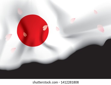 Illustration that cherry blossoms dance to the national flag of Japan's Hinomaru