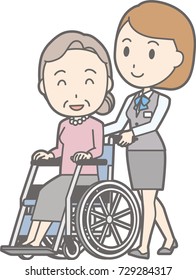 Illustration that a clerk of a clerk in uniform wears a wheelchair