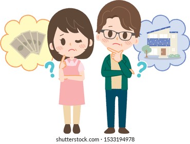 Illustration that couple is worried about buying a detached house