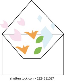The illustration that the decoration of the petal protrudes from an envelope