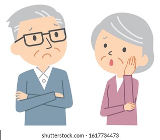 Illustration that an elderly couple is worried.
