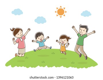 Illustration that family is jumping.