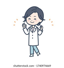 It is an illustration that a female doctor is doing ok sign. Vector image.