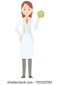 Illustration that a female nutritionist has an apple - whole body