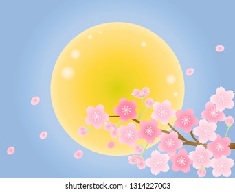 It is an illustration that imaged a cherry tree at night.