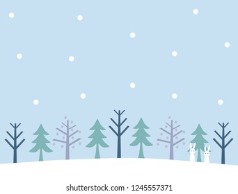 It is an illustration that imaged winter forest. There is also a rabbit.