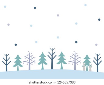 It is an illustration that imaged winter forest. There is also a rabbit.
