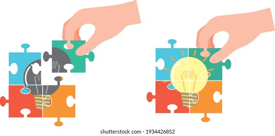 An illustration that makes the image of a puzzle the state in which an idea came up