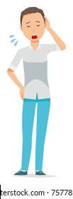Illustration that a man wearing a short sleeve shirt is tired