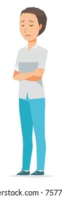 Illustration that a man wearing a short-sleeved shirt is depressed