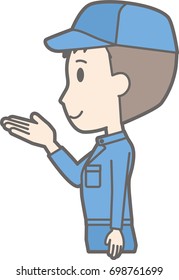 Illustration that a man wearing a work cloth is turning sideways