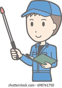 Illustration that a man wearing work clothes has a stick