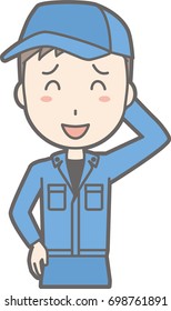 Illustration that a man wearing work clothes with a smile