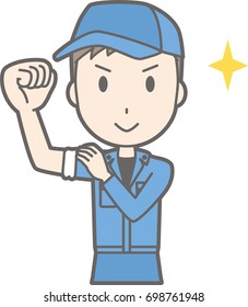 Illustration that a man wearing work clothes is skillful