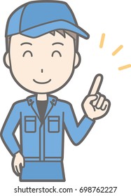 Illustration that a man wearing work clothes points with your smile with a smile