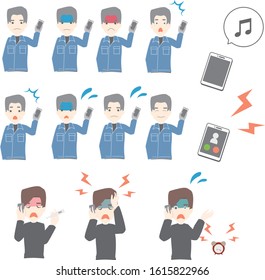 
Illustration that a man in a work clothes and a young man have a smartphone