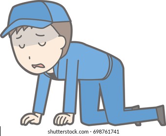 Illustration that men wearing work clothes are holding down hands on the floor