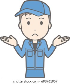 Illustration that men in work clothes shrug his shoulders