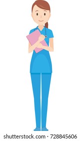 Illustration that a nurse with a blue scrub has a file