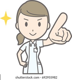 Illustration That A Nurse Wearing A White Coat Powerfully Points Forward