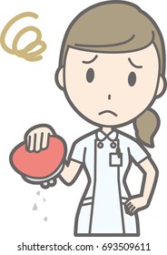 Illustration that a nurse wearing a white suit has an empty wallet