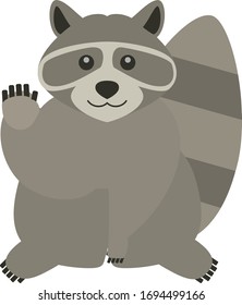 An illustration that a raccoon raise its hands.