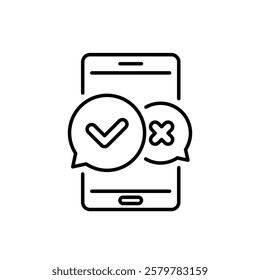 An illustration that symbolizes a mobile application specifically designed for conducting surveys, showcasing check marks and cross symbols that indicate possible responses from users