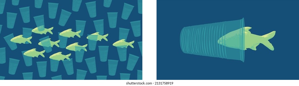 An illustration that themes the issue of polluted oceans.